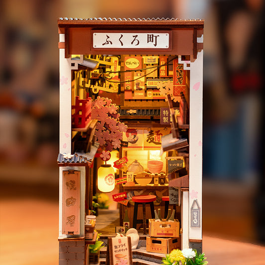 DYI 3D Sakura Wine Alley Book Nook Puzzle – charming, detailed, glue-free Japanese street scene